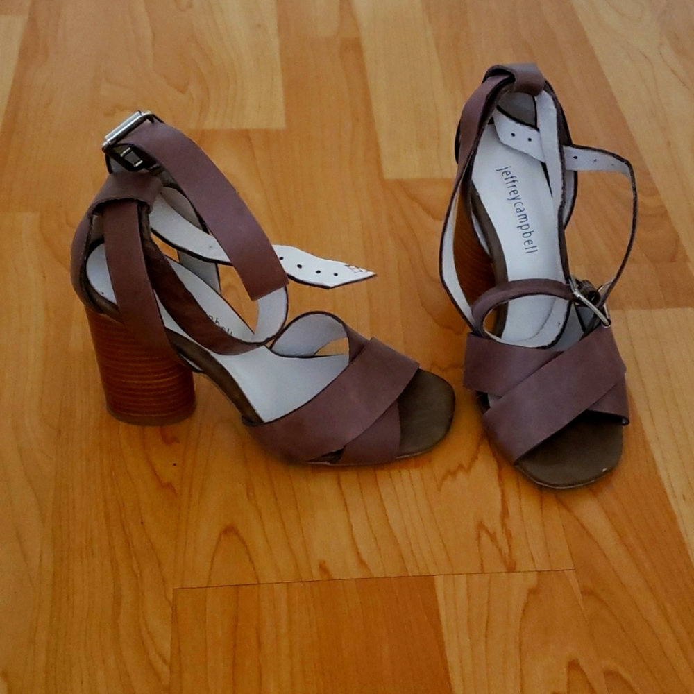 Jeffrey Campbell tan leather sandals strappy ankle strap